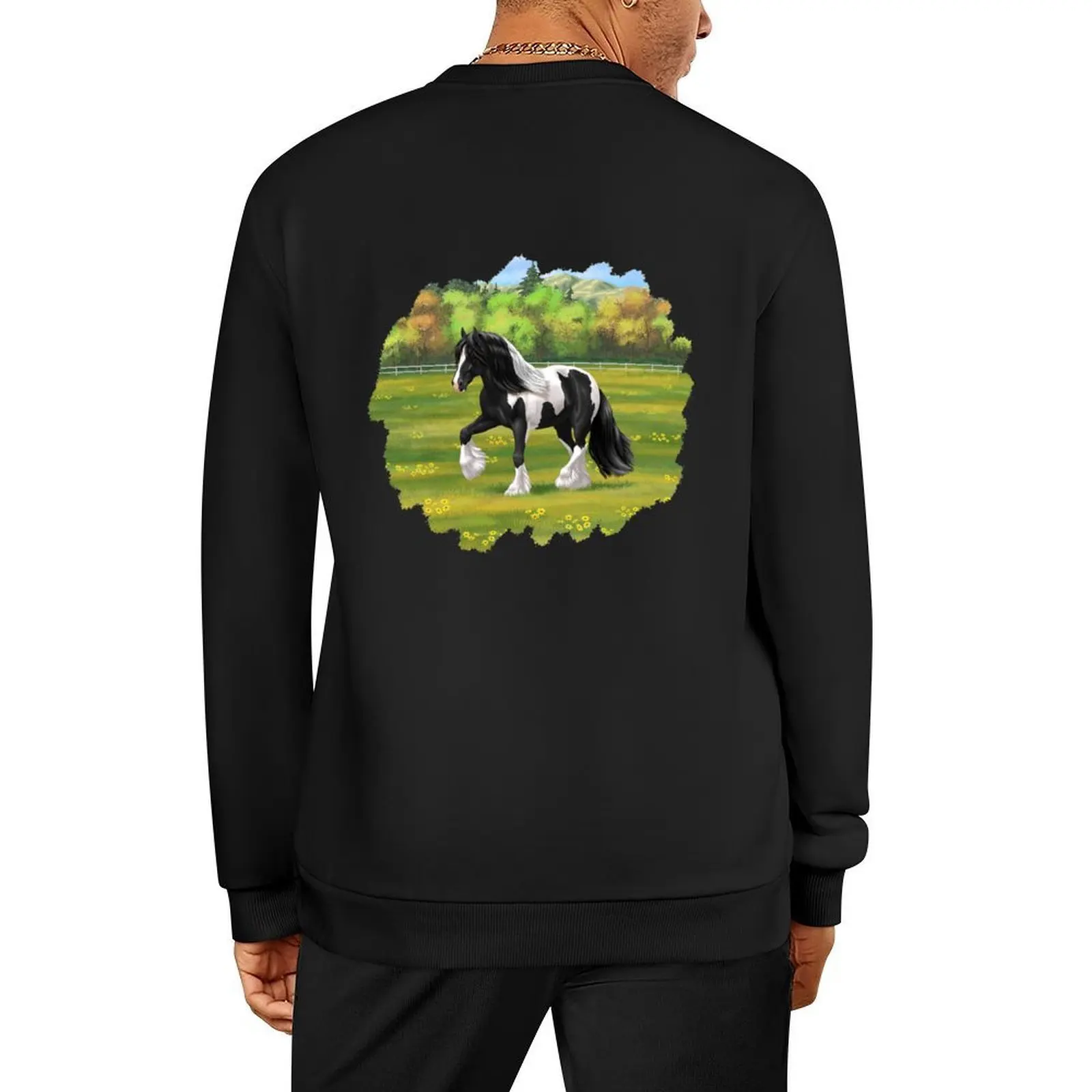 

Black Pinto Piebald Gypsy Vanner Irish Cob Draft Horse Pullover anime clothes men clothes autumn pullover
