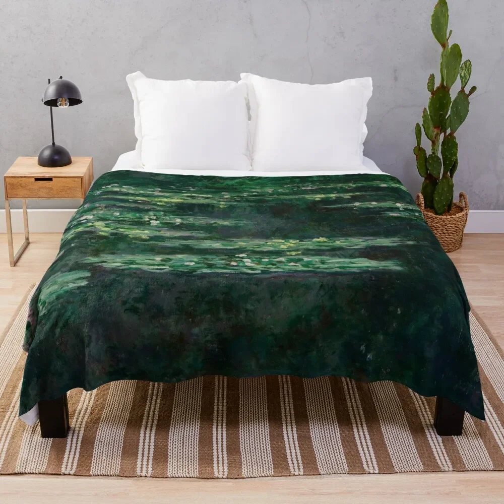 Claude Monet - Water Lilies - Dark Green Throw Blanket Fashion Sofas manga for sofa sofa bed Blankets