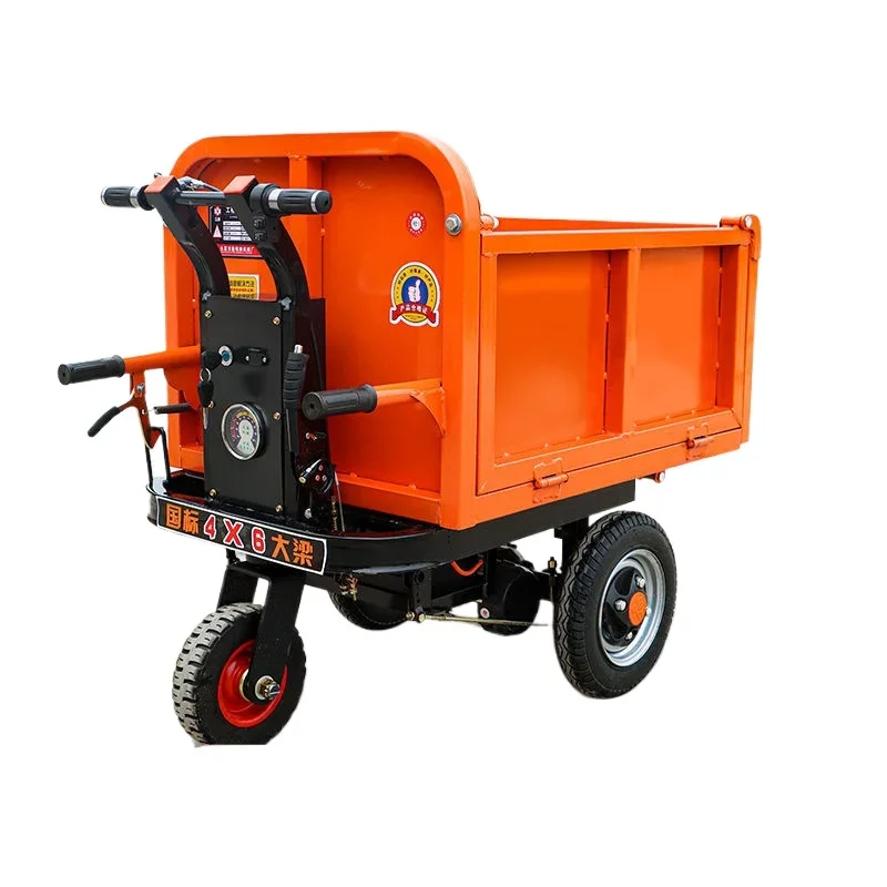 Electric hand push construction site three-wheel handling breeding feeding dump truck brick flat truck