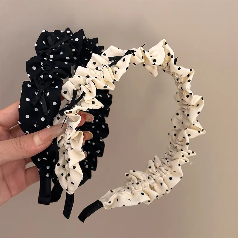 

Korean Polka Dot Bow Headband - Wide & Flattering Hairband for High Crown, Sweet-Edgy Daily & Holiday Hair Accessory