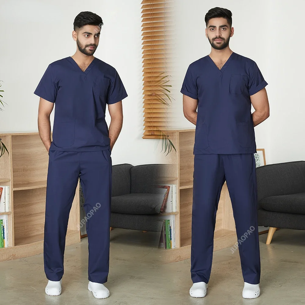 Decote V manga curta masculino, Fato de farmácia, Dentista, Hospital, Doutor, Enfermeira, Roupas de trabalho, Unisex, Anestesiologista, Avental Cirúrgico, Curto