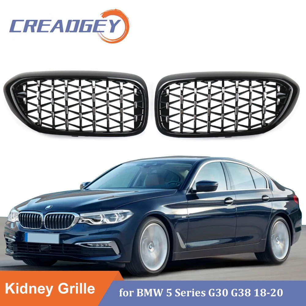 

Передние алмазные решетки для почек для BMW 5 серии G30 G31 520i 530e 540i 2017 2018 2019 2020, двойная гоночная центральная решетка