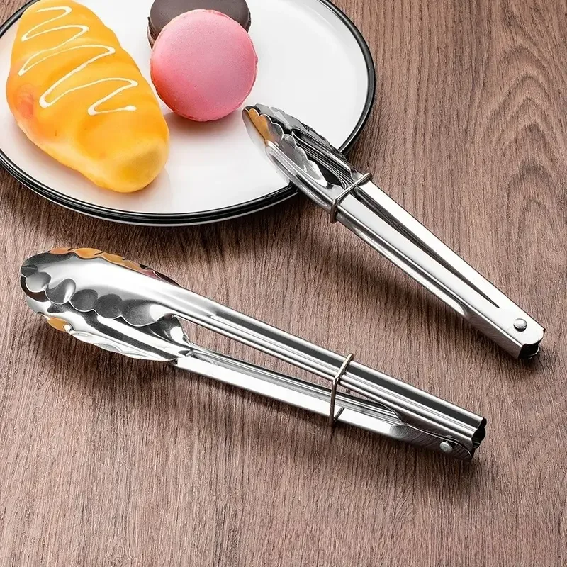 1pcs Stainless Steel Food Tongs,Mini Kitchen Cooking Tongs, Locking Clip Salad Serving Tongs with Non-Slip Tips for BBQ, Baking
