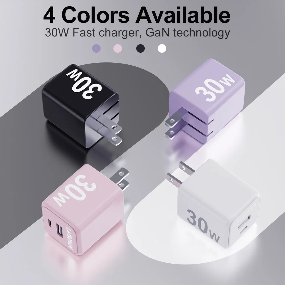 Macaron Pastel 30W USB C Charger with USB A, US Plug Compact Fast Wall Adapter for iPhone Samsung, Travel Home