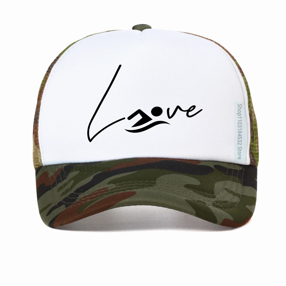 

Heartbeat I Love Swimming Funny Graphic Baseball Cap Unisex New Mesh Snapback Breathable Trucker Hat