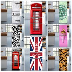 Retro Phone Booth Fridge Door Sticker Waterproof Kitchen Decorative Wallpaper British Tiled Textures Refrigerator Art Decals