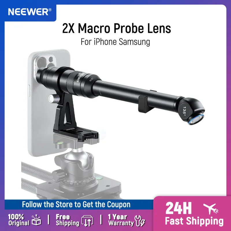 ใหม่ 135 °   18 มม.2X Macro Probe เลนส์ 17 มม.สําหรับโทรศัพท์มือถือการบันทึกวิดีโอ, สําหรับ NEEWER โทรศัพท์/เคสโทรศัพท์