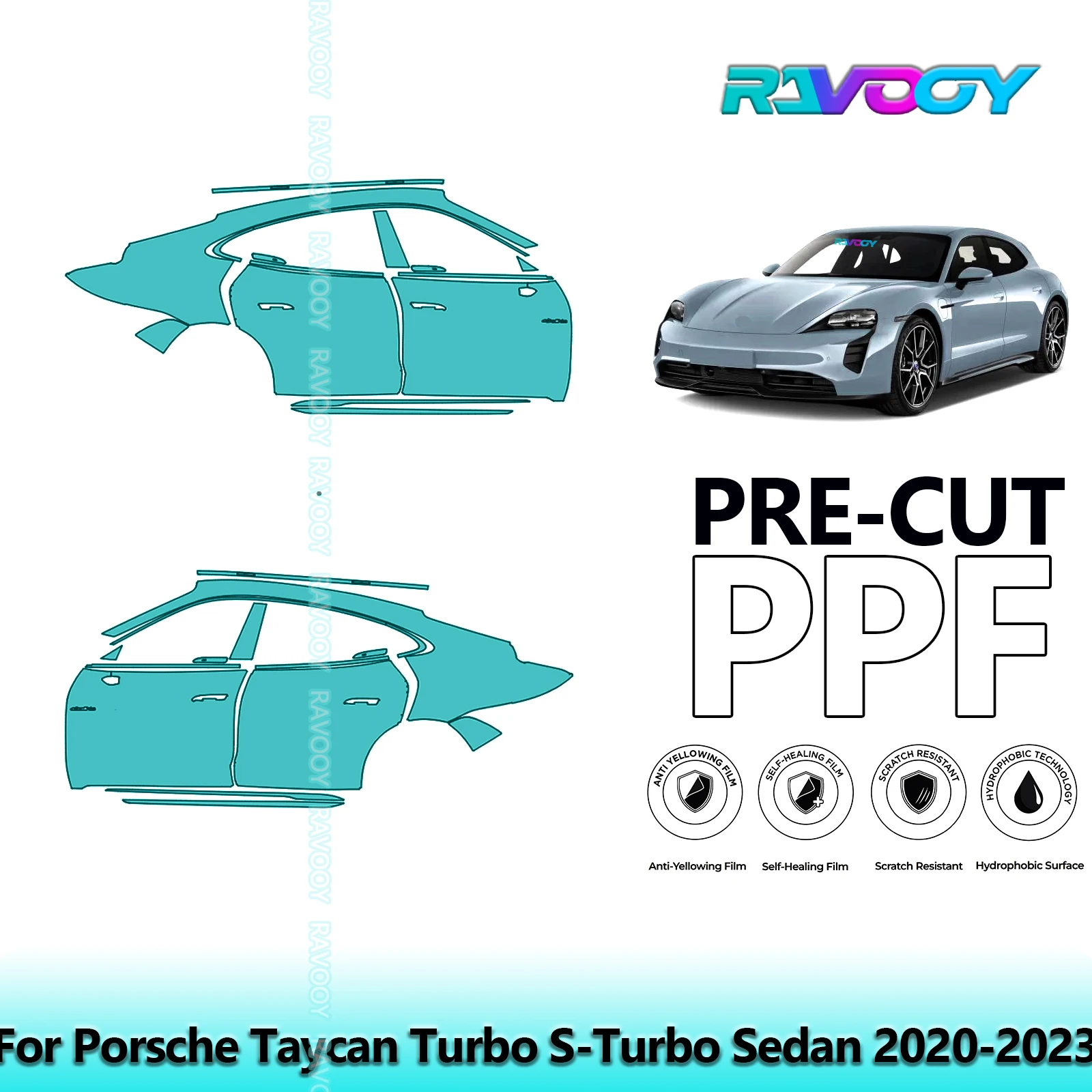 

For Porsche Taycan Turbo S-Turbo Sedan 2020-2023 8.5mil Pre-Cut PPF Door & A/B Pillar Kit TPU Paint Protection Film Set