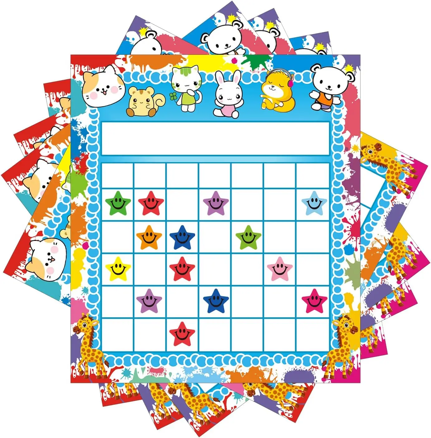 80 Pack Classroom Incentive  Reward Chart for 2 Designs with 2400 Pieces Colorful Star Stickers for Students Classroom Teaching