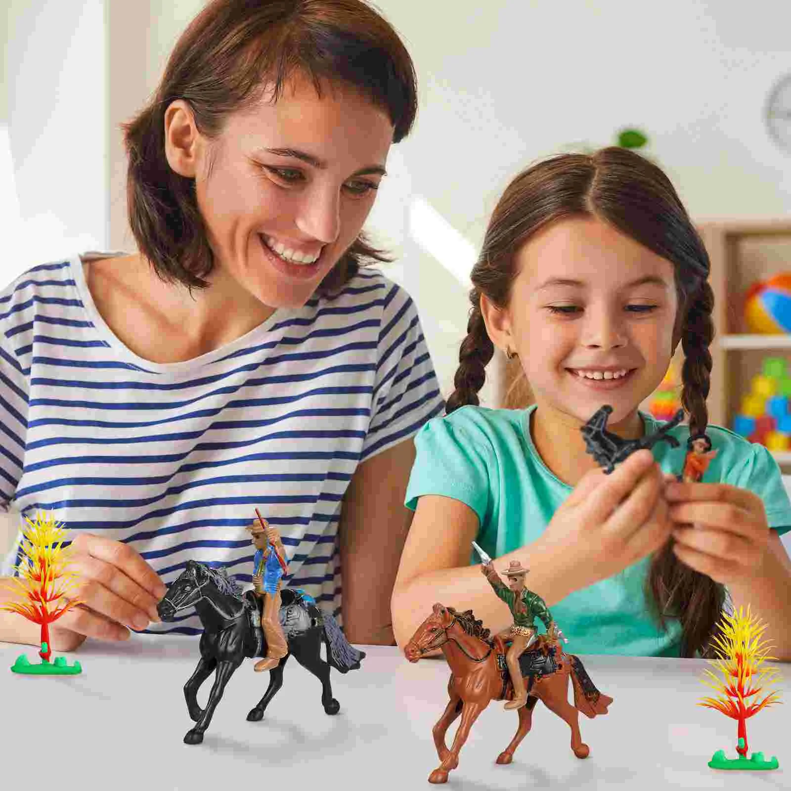 4 Pcs Cowboy Riding Model Wild West Toys Figures Kids for Girls Boys Age 4-7 Ornaments Decorations Three-dimensional Toddler