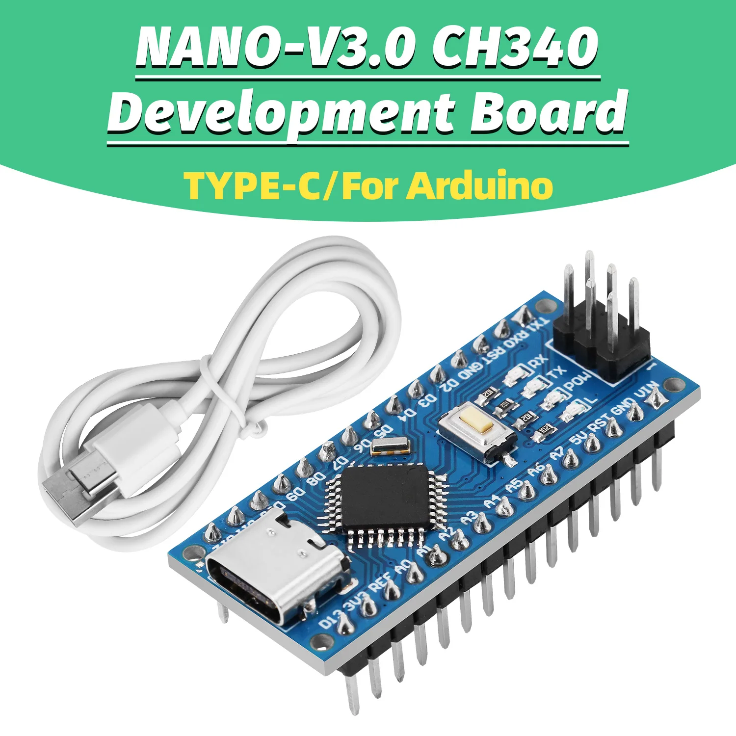 Eco-friendly NANO CH340 Development Board Type-C Port For Arduino NANO ATMEGA328P-AU Processor Core With Type-C Cable