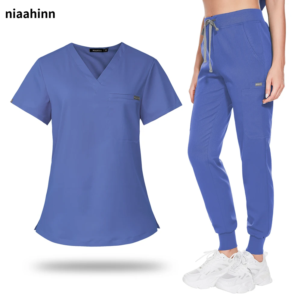 

Niaahinn Scrubs Set Women Medical Uniform Spa Uniforms Overalls Short Sleeve Doctor Nursing Workwear Pet Veterinary Working Suit