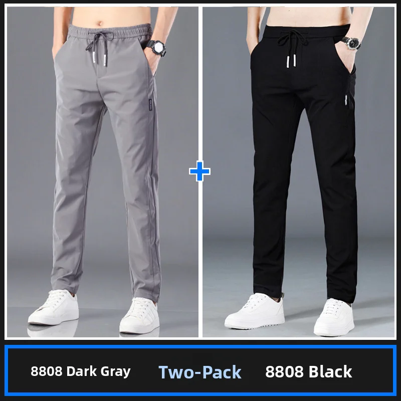 Ultra-Lightweight Quick-Dry Breathable Ice Silk Casual Pants Men's Elastic Straight Leg Trousers for Work Comfortable Loose Fit