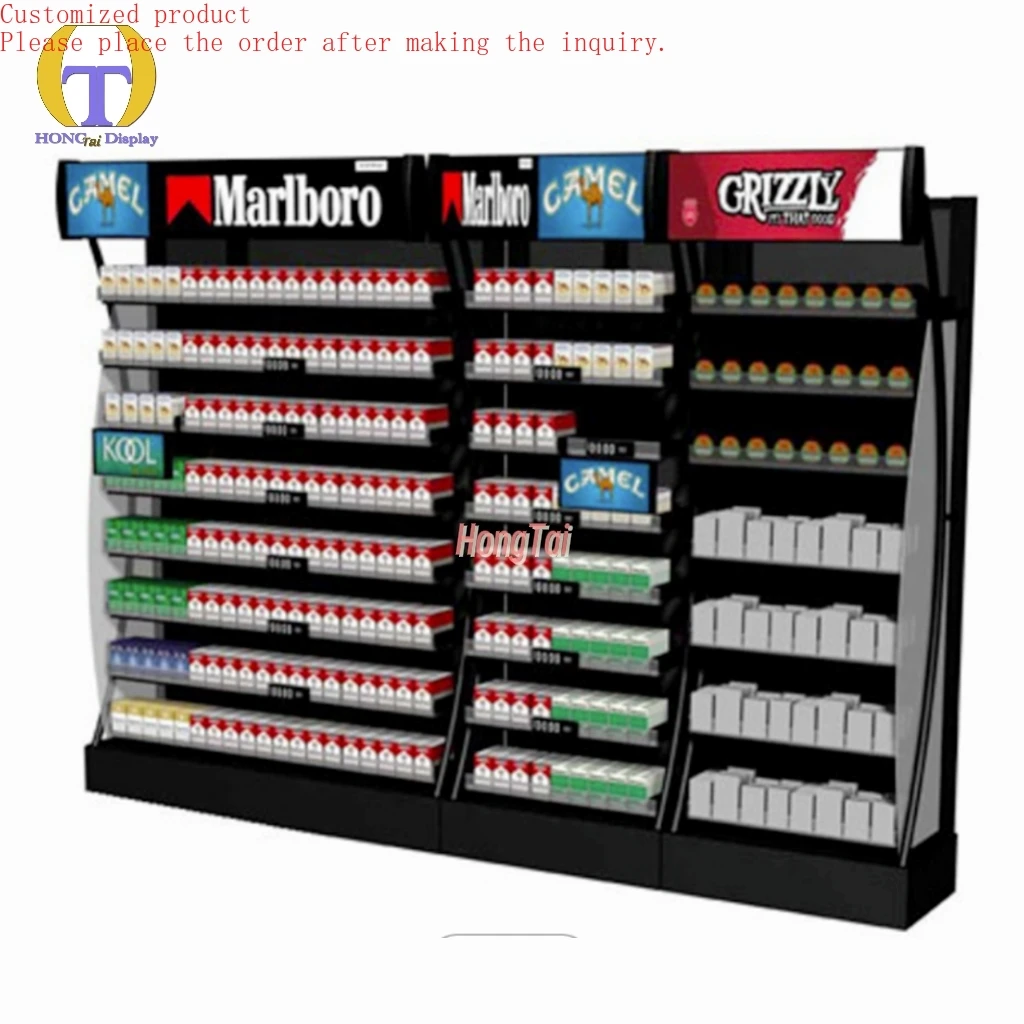 Custom.Quickly Shipment Wholesale Cigarette Store Fixtures LED Lighting Tobacco Display Cabinet With Pusher Smoke Shop Stand She
