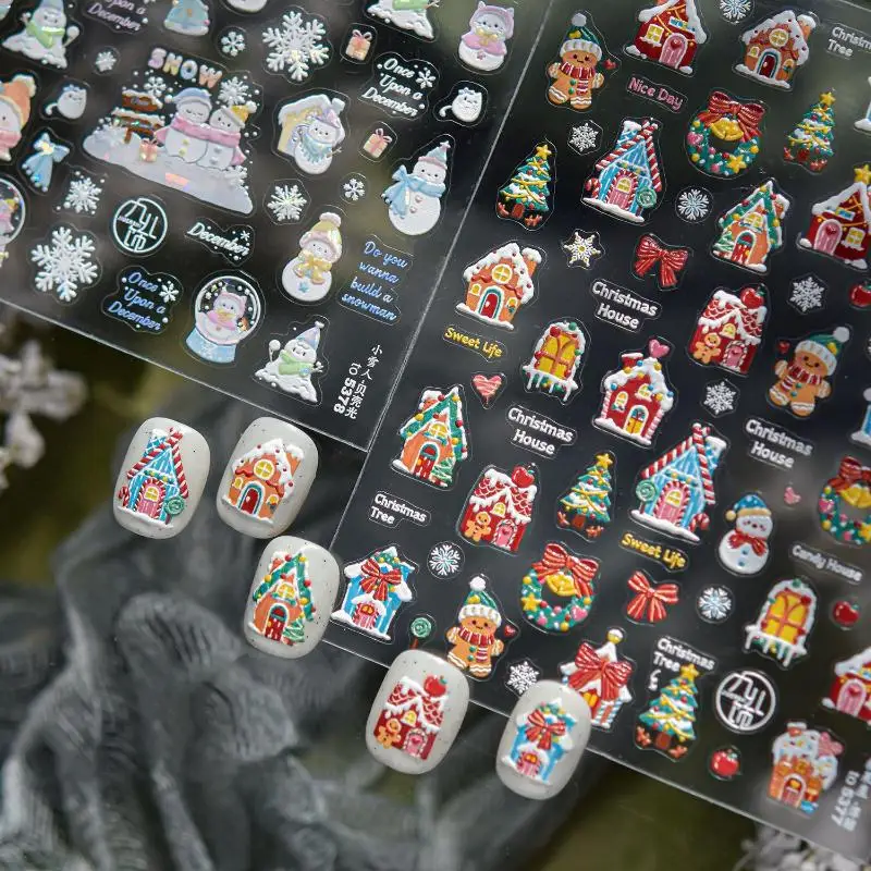 

Christmas Relief Nail Art Stickers Winter Fantasy Children's Nail Stickers Small Snowman / House Decoration Stickers