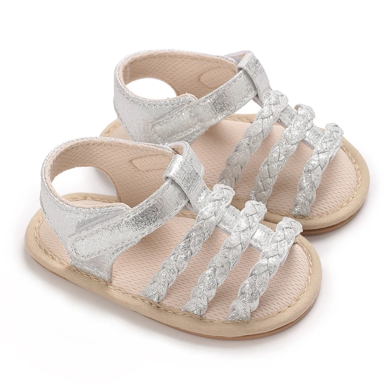 New Summer Newborn Girl's Anti Slip Walking Shoes Female Baby's Fine Sparkling Solid Color Fashion Flat Comfortable Sandals