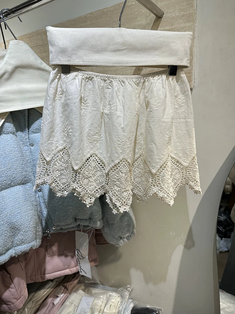 

Spring 2025 Korean Sle ort f Skirt Embroidered Lace Trim Base Layer Butt Covering Curtain Versatile Anti-Light A-Line ...