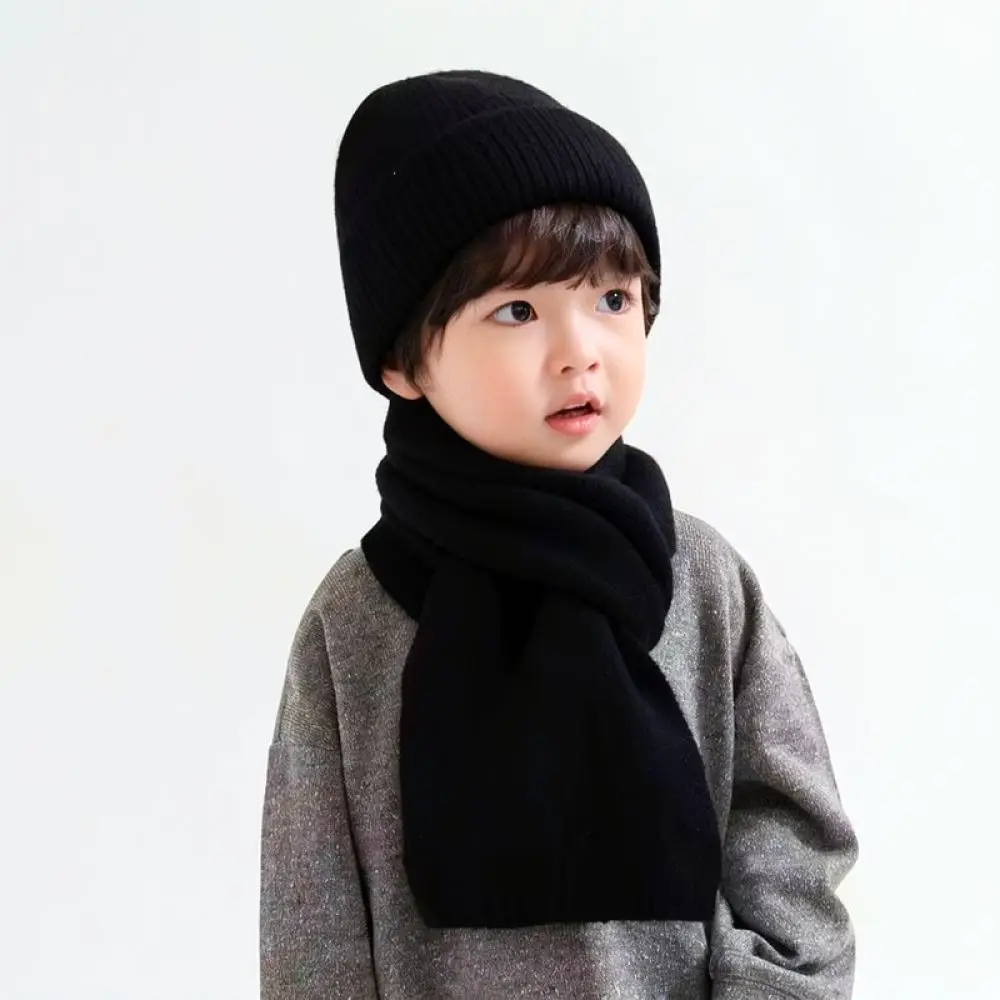 Kids Winter Knit Hat Scarf Set Korean Style Warm Beanie Neck Warmer Letter Embroidery Soft Polyester Baby Caps Accessory