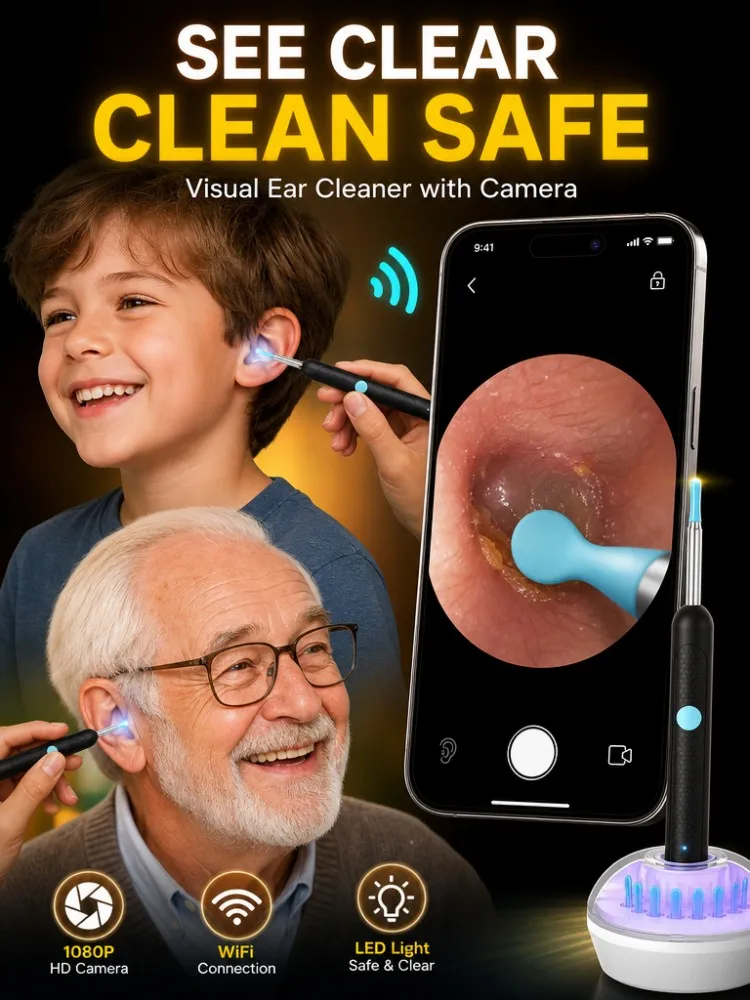Visual Ear Cleaner With Camera HD Otoscope, Smart Ear Wax Removal Tool Wireless Ear Pick Endoscope USB C Charging Cleaning Kit