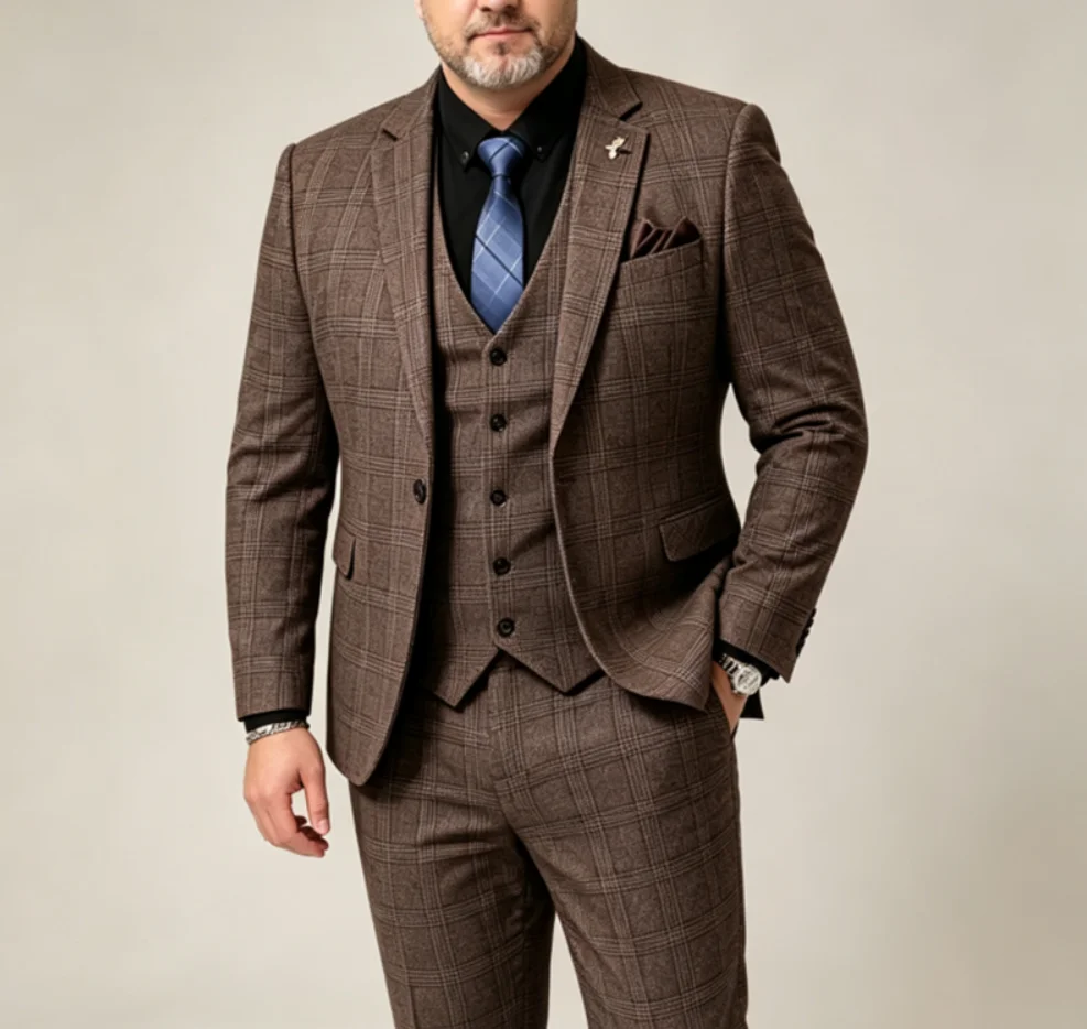 2026 Men's British Fashion Three-piece Slim Fit Suit Vest Trousers Ensemble Handsome Trendy Banquet Blaze