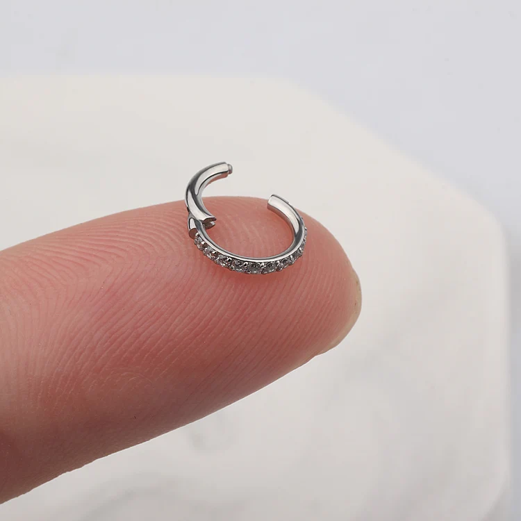 Image 7: Anneau de nez G23 en titane CZ 16G 18G, charnière Septum Segment oreille Tragus Cartilage Helix Daith lèvres nez corps Piercing bijoux