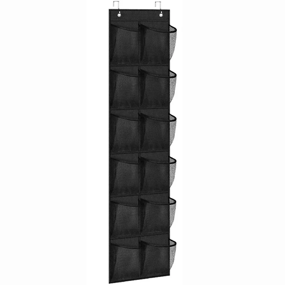 12 Pockets Over the Door Shoe Organizer Large Mesh Pockets With 2 Hooks Transparent Fabric Shoe Rack Storage Bag For Bedroom image 3