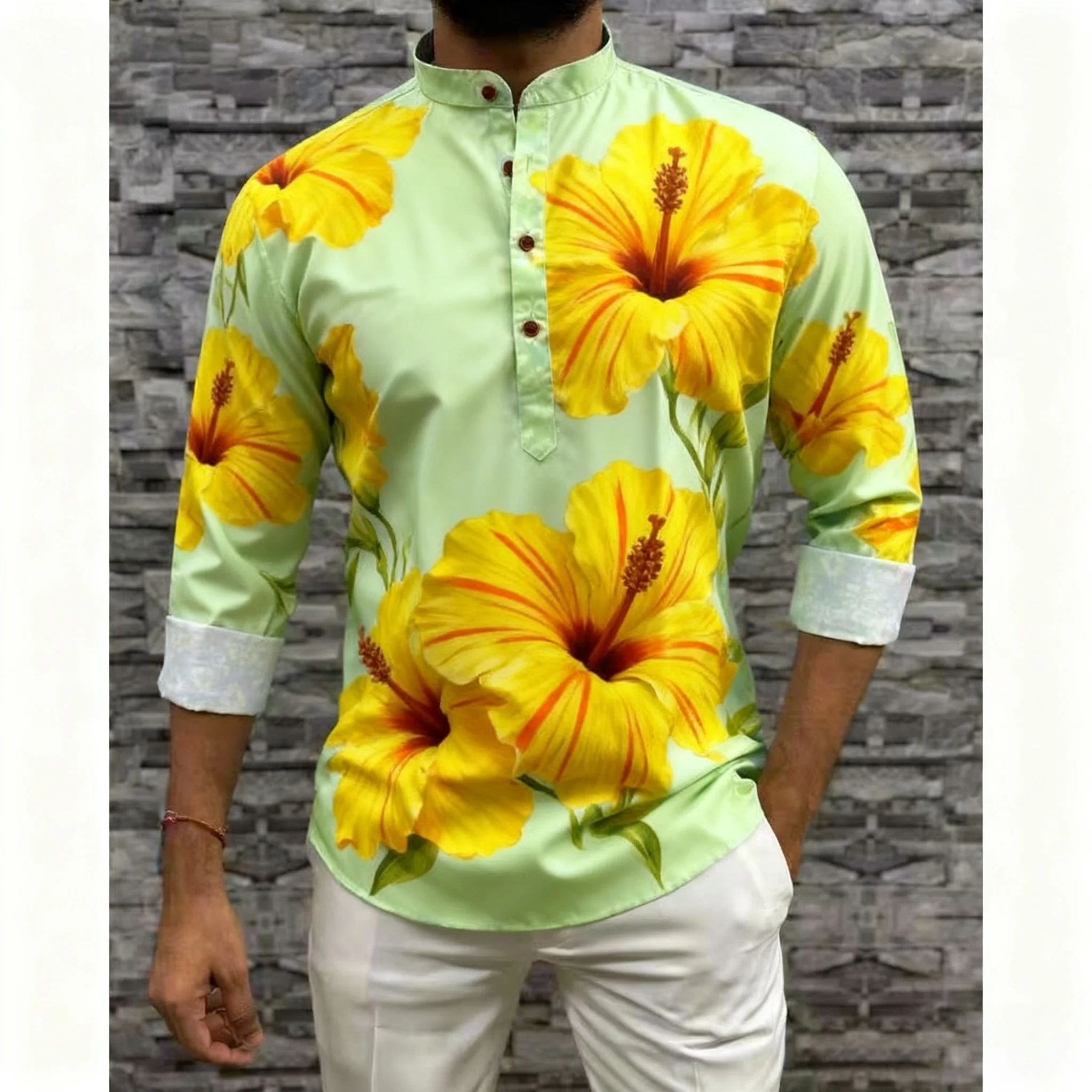 Mens Abaya Thobe Arabic Long Sleeves Muslim Henley Kaftan Banded Plain Gown Shirts Men's Muslim Musulmans Homme