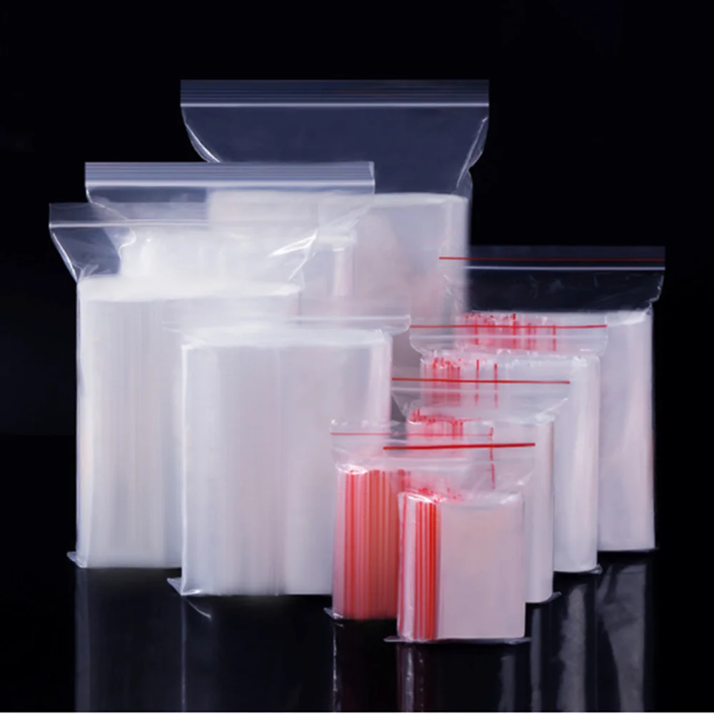100pcs Transparent PE Zip Lock Bags - Zipper Closure Plastic Packing Pouches - Clear Self Sealing Poly Bag Goods Gift Package