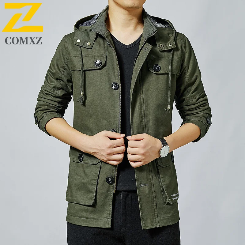 

2025 Autumn Winter Jacket Men's Fashion Retro Detachable Hooded Windbreaker Coats Male Hunting Work Multi-Pocket Work TrenchCoat