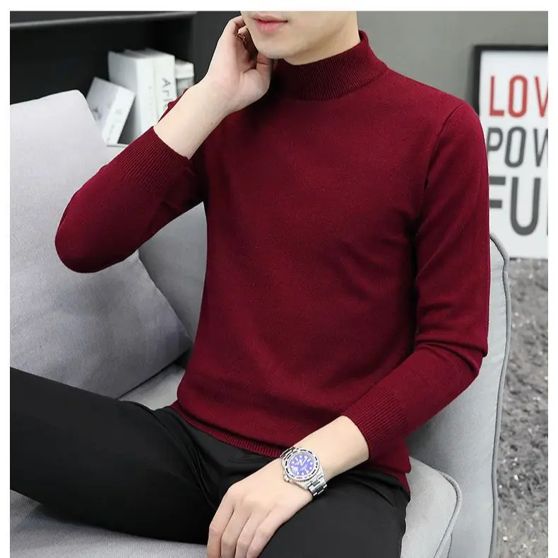 2024 Male Casual Solid Fashion Knitted Pullover Sweater Men Half Turtle Neck Autumn Winter Woolen   Clothes A31