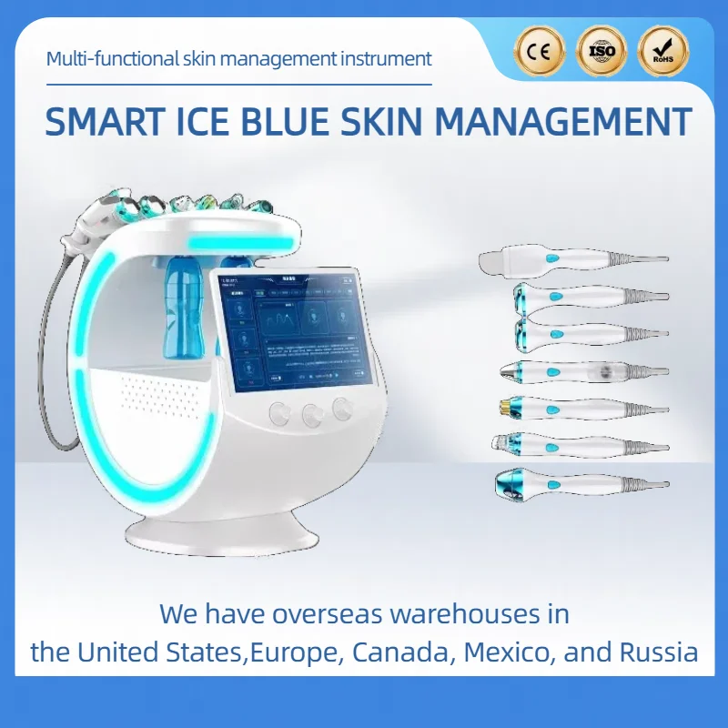 Skin Ultrasonic Rejuvenation 7-in-1 Oxygen Facial Machine Deep Facial Care Smart Ice Blue Beauty