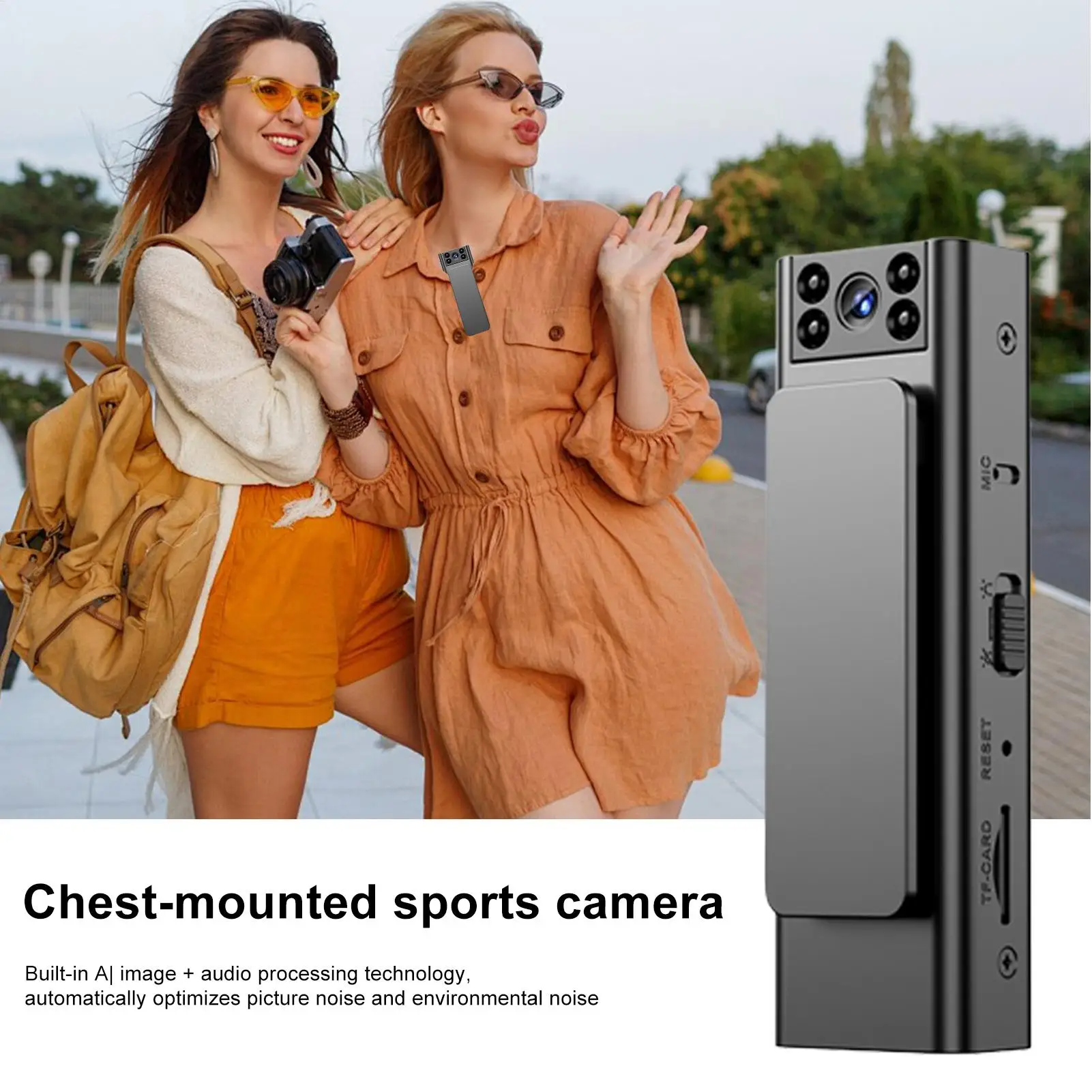 Körperkamera, am Körper getragene Kamera, tragbarer Rekorder, Weitwinkel-Sicherheits-Vlogging-Gerät für Brust, Helm, Skifahren