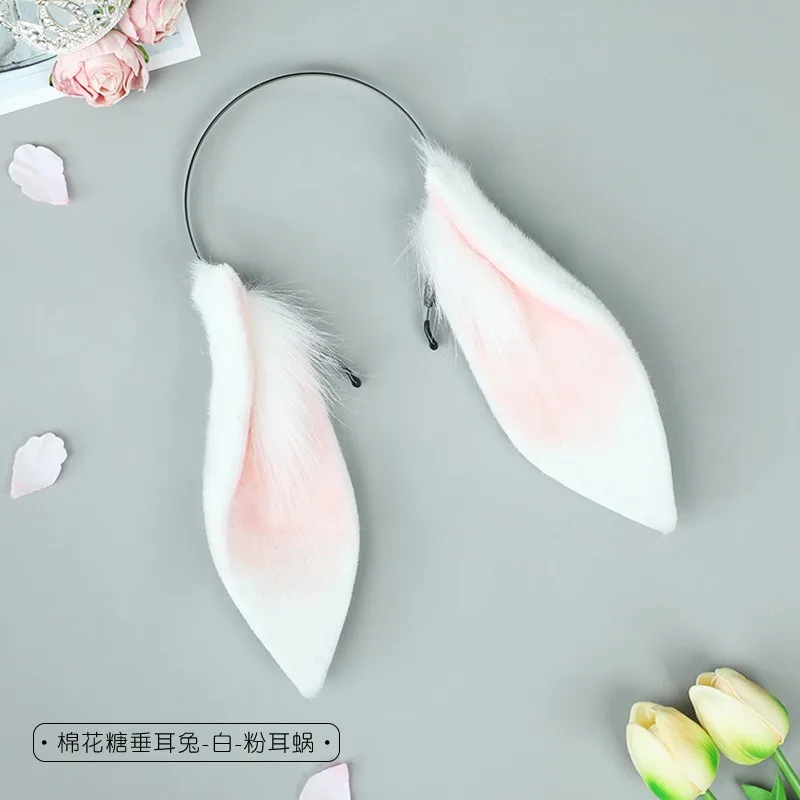애니메이션 카와이 로리타 소녀 만화 사탕 떨어지는 귀 토끼 머리띠 동물 귀여운 토끼 플러시 귀 모자를 쓰고 있죠 헤어 후프 코스프레