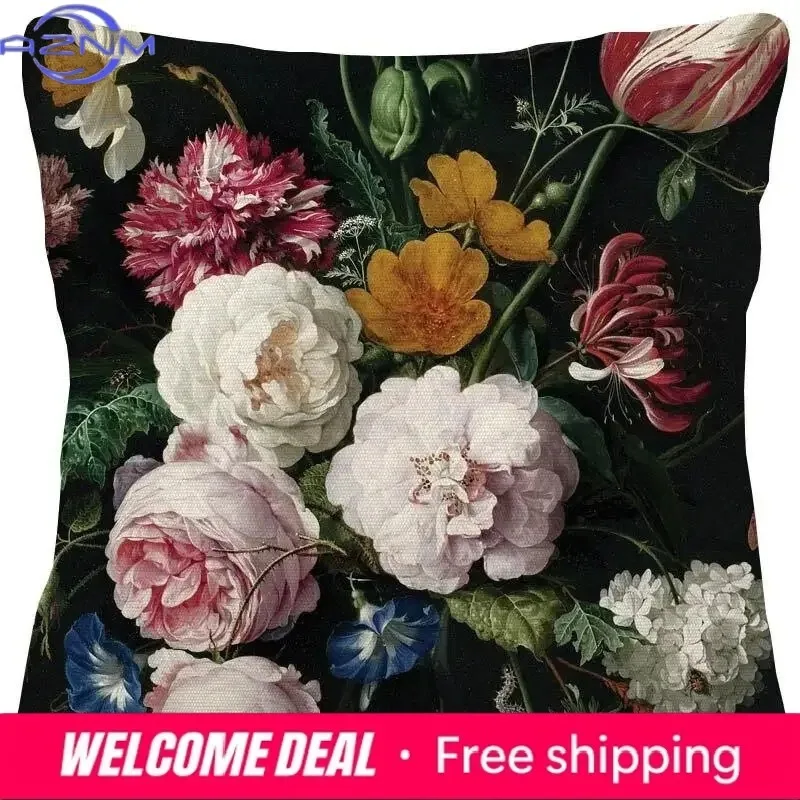 Oil painting flowers home decoration pillowcase living room seat cushion cover home interior car interior decoration