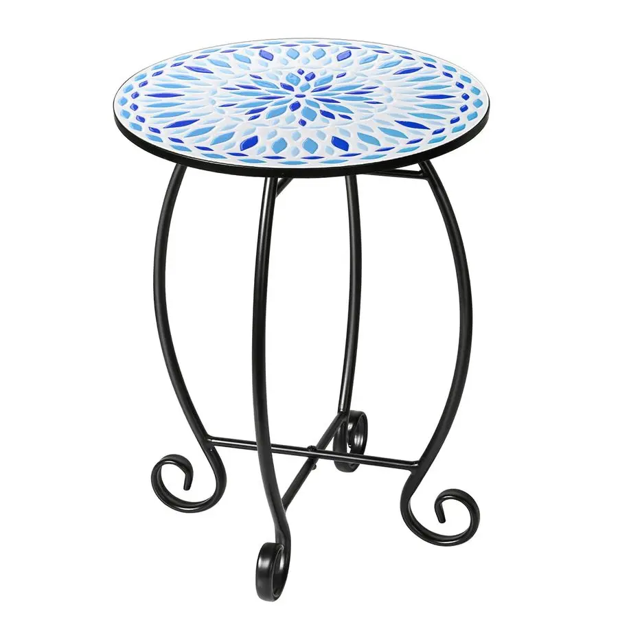 

Уличный приставной столик, круглый столик с резным декором, уникальная столешница из рельефной керамической плитки с металлическим каркасом, кофейный/чайный столик Ni