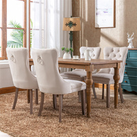 Chair, modern high-end tufted design, solid wood, modern suede dining chair, with wooden legs and nail head decoration, 2-piece set, beige color