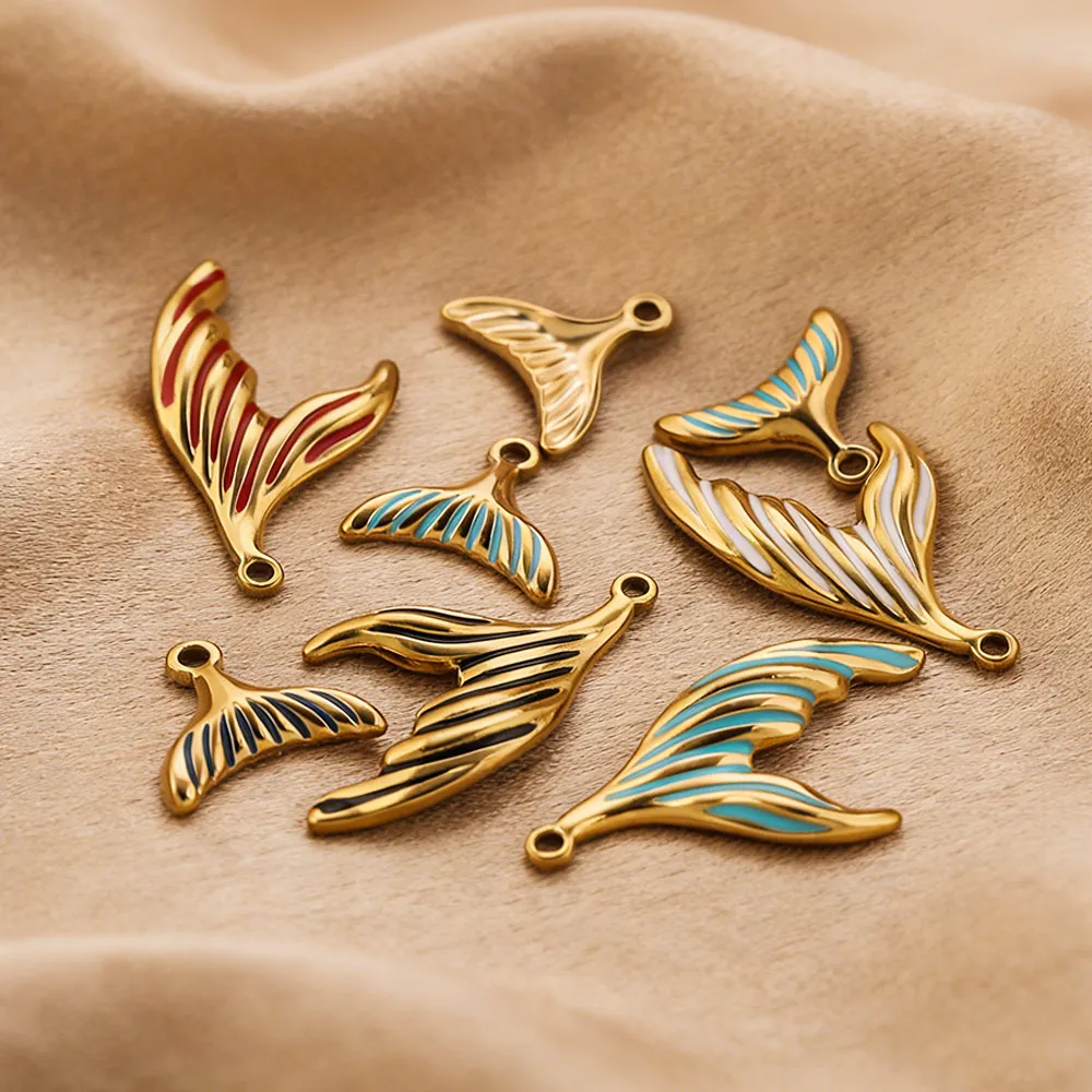 5pcs 304 Stainless Steel Enamel Fish Tail Ocean Charm for DIY Trend Necklaces Earrings Bracelet Jewelry Making Keychain Supplies - view 2