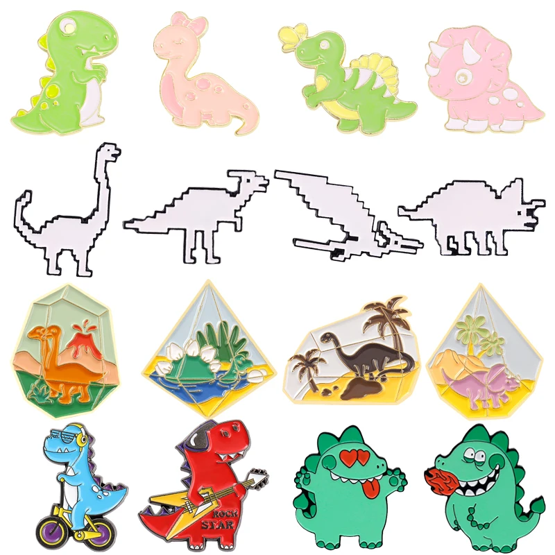 Broche esmaltado de dinosaurio bonito, insignia de dinosaurio de dibujos animados de Parque Jurásico, ropa Punk, alfileres de solapa, accesorios de joyería, regalos para niños