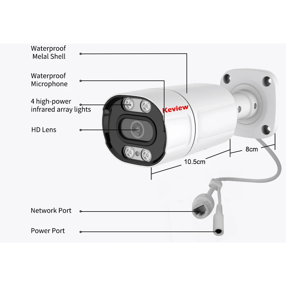4K POE Camera IP Audio Outdoor 48V POE/DC 12V 8MP 4MP H.265 Onvif Metal Bullet CCTV Home Color Night Vision Security Camera