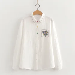 Cotton Yarn Ladies Clothes Long Sleeve Shirt Embroidered Women's Casual Shirt Fall Clothes 2024 Women Base Tops