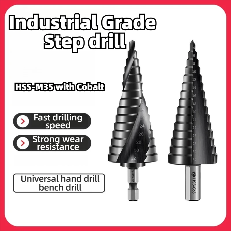 TG HSS-M35 Straight Groove Step Drill Bit 4-12/4-20/4-32mm Hex Triangular-handle Metal Hole Cutter Core Drilling Tools 3PCS Set