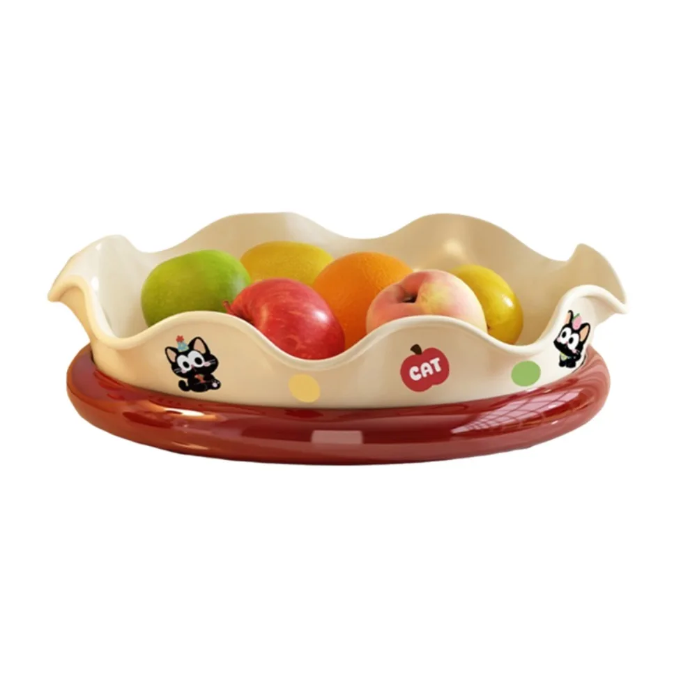 

Fruit Basin Plastic 360° Rotating Fruit Plate Large Capacity Round Nut Tray Cartoon Thickened New Year Snack Tray Living Room