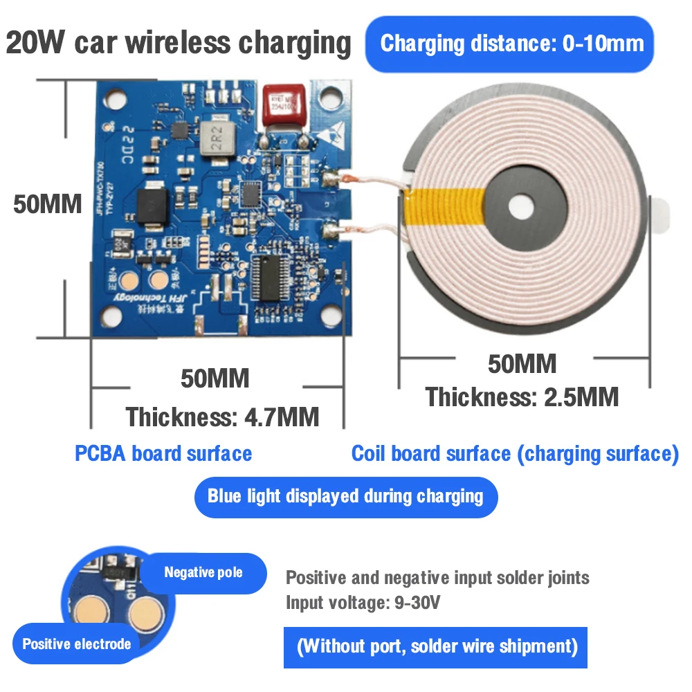 DC 12V 24V 20W For Qi Standard Wireless Charger Transmitter Board Module Battery Power Bank Fast Charging Coil Circuit Universal