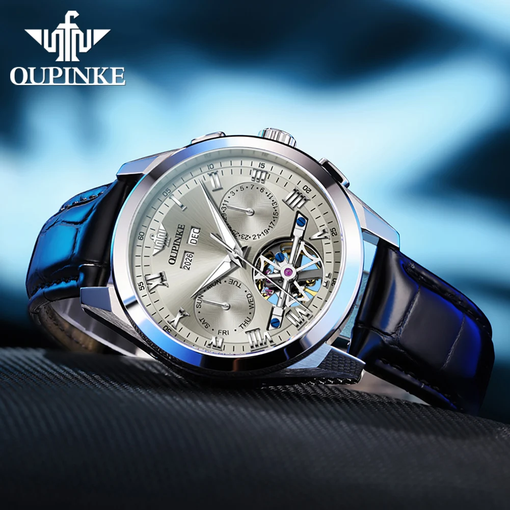 OUPINKE 3281 Automatic Mechanical Wristwatch for Men Waterproof Luminous Stainless steel Leather Men's Watch