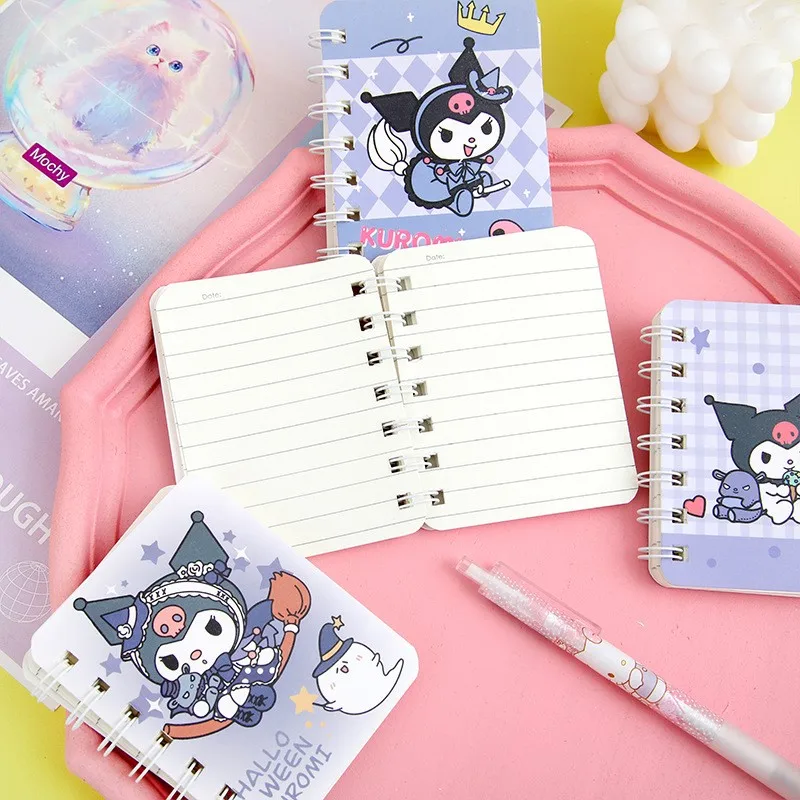 4pcs/Set Sanrio Notebook Kawaii Cartoon Pattern Kuromi Melody Portable A7 Coil Account Book Pocket Notepad Student Stationery