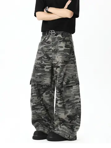 Amerikanska retro high street casual overaller kamouflage lösa vida benbyxor för kvinnor y2k hiphop cargo grunge baggy byxor 8 best sales camouflage baggy byxor - №5