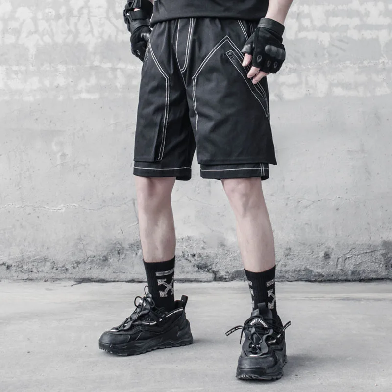 

Large Men's Summer Casual Shorts Japanese Fashion Functional Fashion Loose Open Line Straight Tube Casual Trend Sweatpants