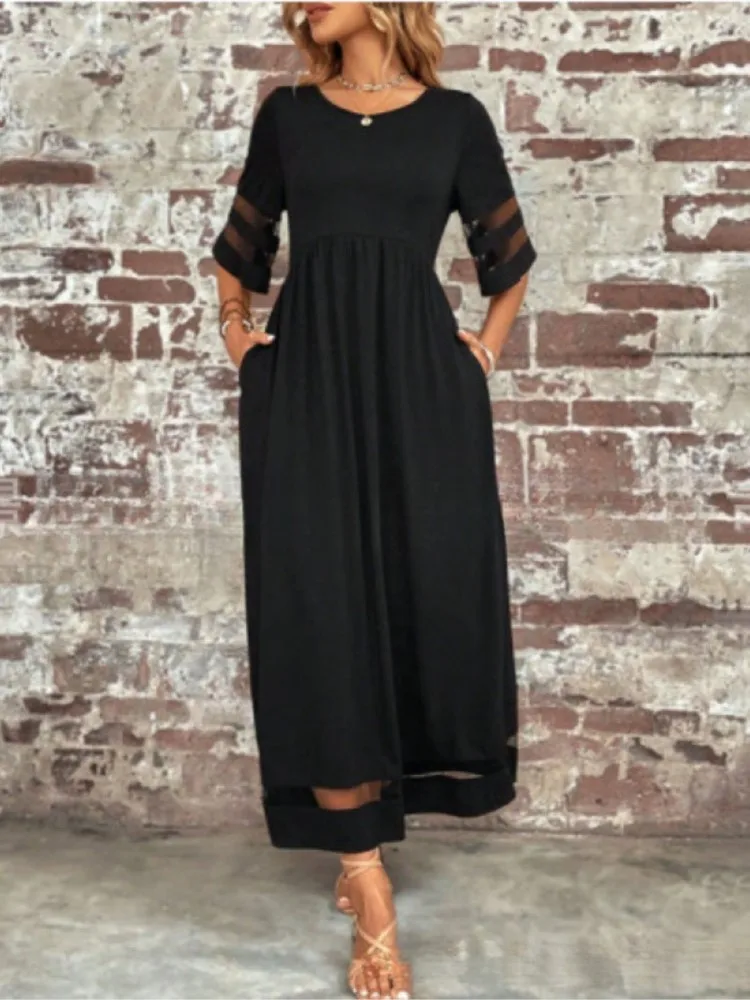 

Fashion Black Dress Robe Femme O-Neck Pullover Sheer Loose Dresses For Women Casual Office Party Skirt Womens Clothing Summer