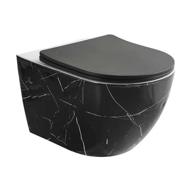 Modernes Design, mattschwarz, Wandmontage, WC, Badezimmer, Keramik-Toilette, randloser Marmor-Toilettenschüssel