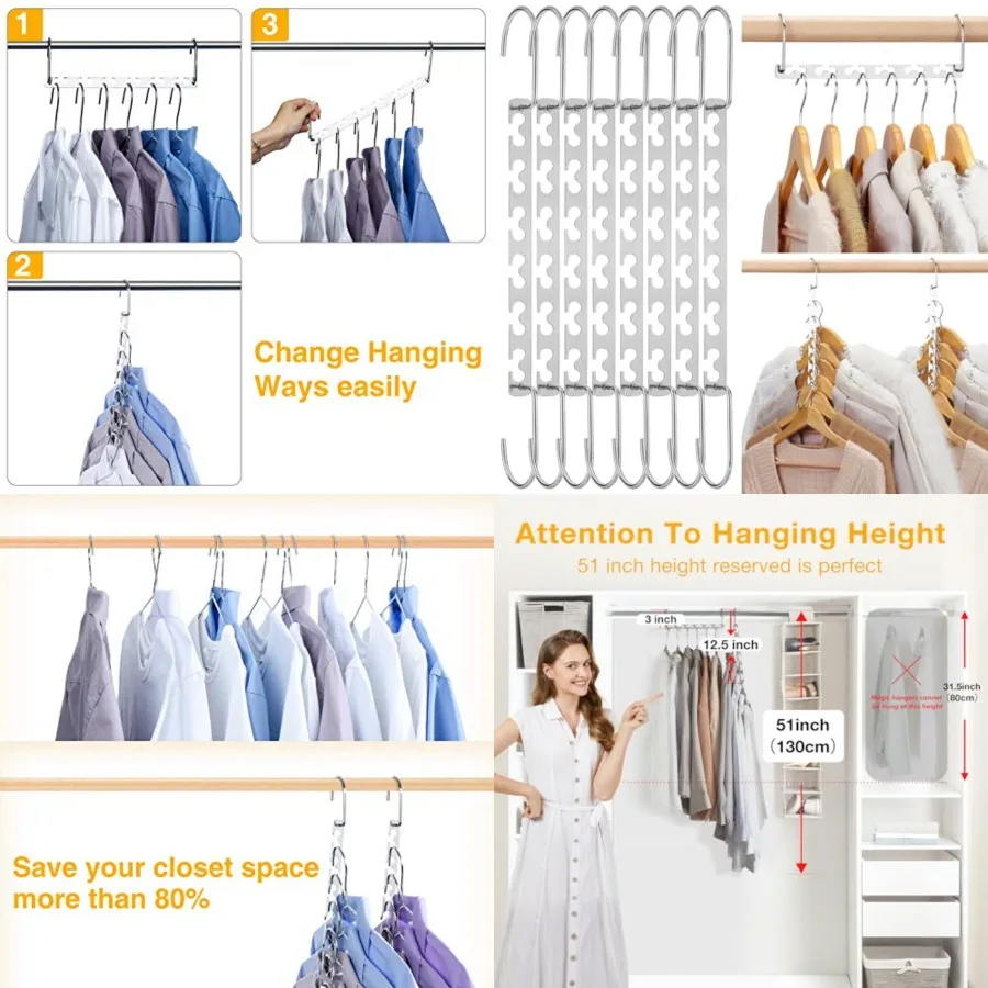 

Space Saving Hangers for Clothes, Heavy Duty Hanger Organizer 30 Lbs Capacity,Metal Magic Hanger, Sturdy Multi Hangers, Closet